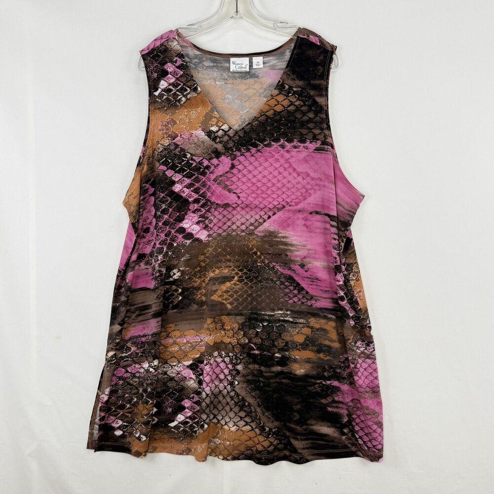 VTG Women with Control Pink Snakeskin Print V-Neck Sleeveless Tunic Top 2X